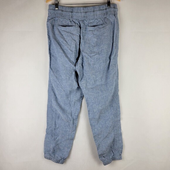 Athleta Cabo Linen Jogger Size 12 Chambray Blue 100% Linen Zip Pockets Mid Rise - Picture 7 of 9